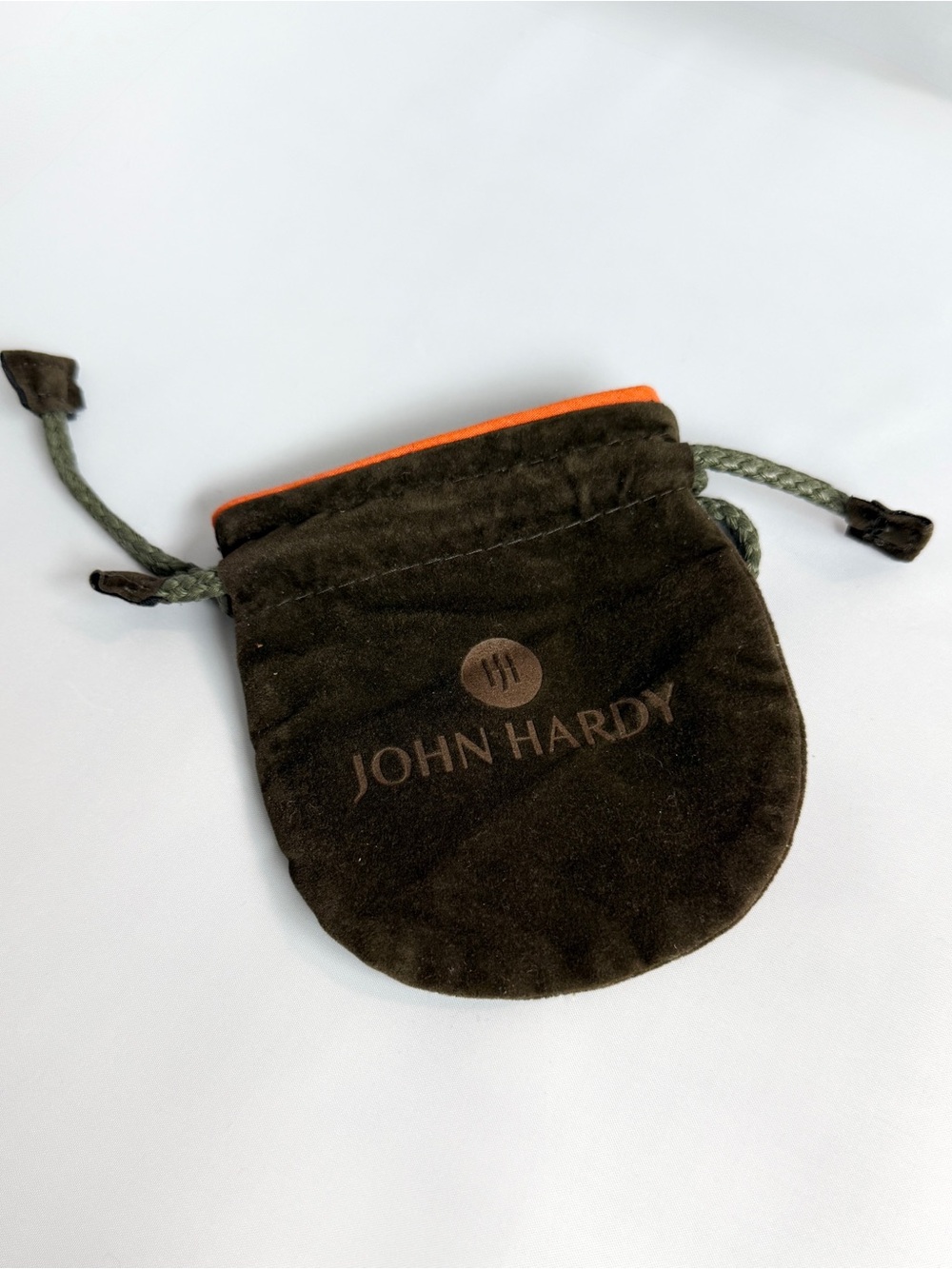 John Hardy Brown Suede Drawstring Pouch with Orange Trim